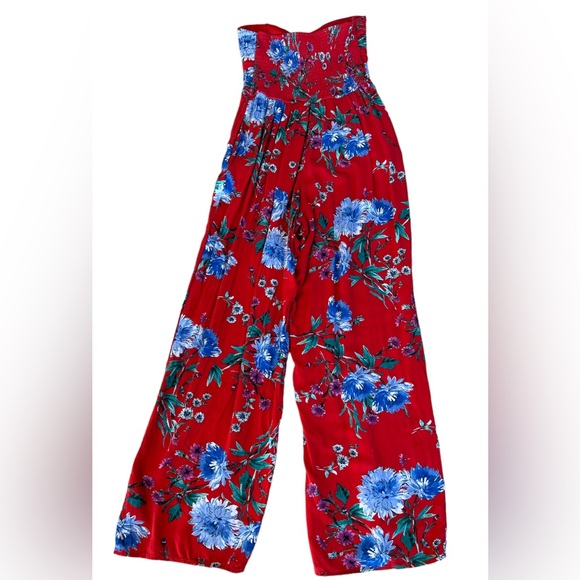 Band of Gypsies Strapless Smocked Ruched Floral High Waisted Red Romper S - Picture 13 of 13